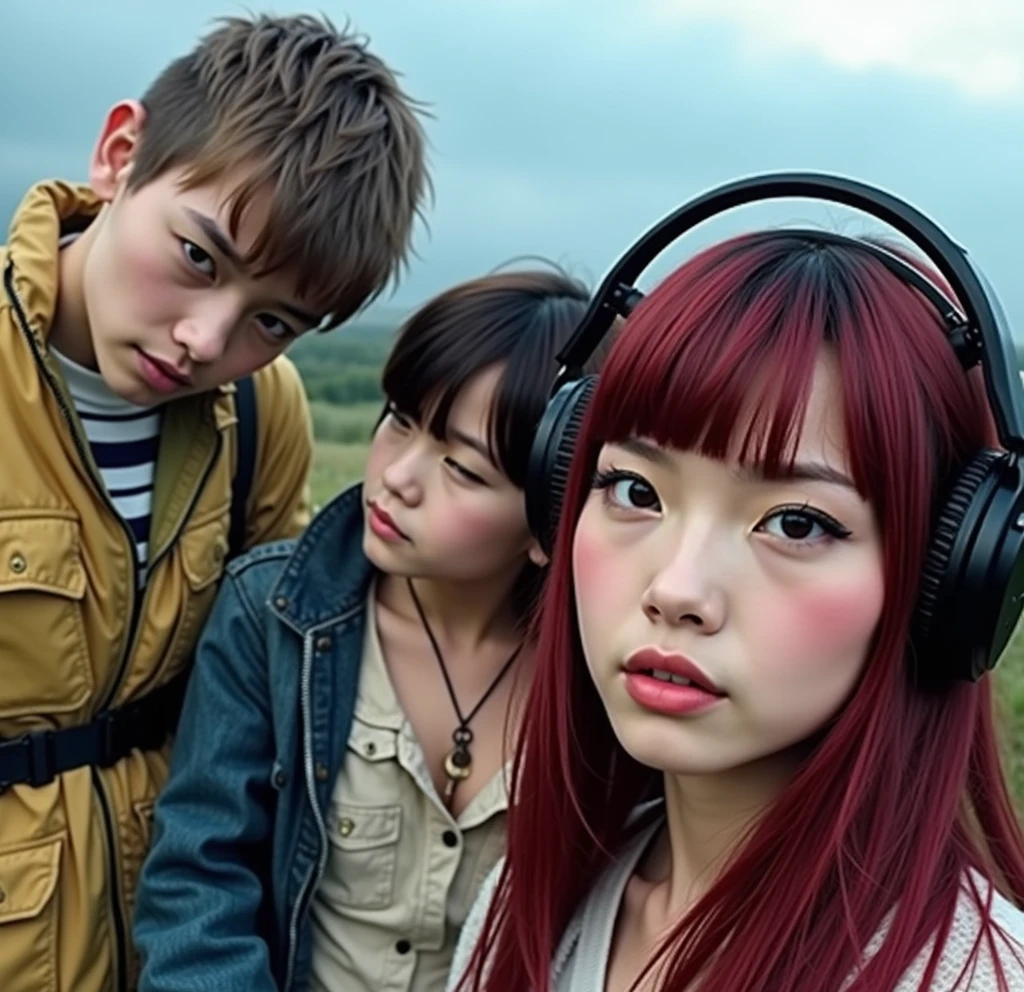 Fair-skinned girl with red-streaked bangs