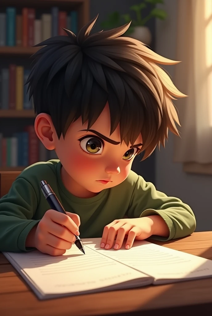 A boy writing on a paper