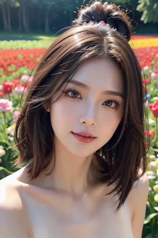 (((Exposing breasts 1.6))),(((Exposing breasts 1.6))),(((Exposing breasts 1.6))),masterpiece, Highest quality, 8k, Absurd, Beautiful medium long bob hair,Woman in her late 20s, That shy expression is cute, (Sensual Style),((Seven episodes were filmed.................1.4)), (Nude 1.5), No makeup, The near road and the far road, Written boundary depth, Surreal, High resolution, photograph, Sharp focus, Face lamp, Dynamic Lighting, highest detailed, ,Extreme detaileds、Super detaileded、detailed、Real Skin、elegant features、Positive and optimistic、(The background is a colorful flower field)