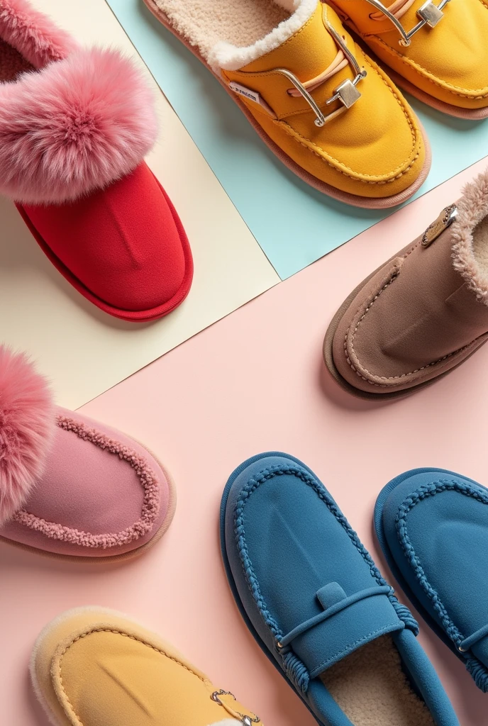 Create a poster with different types of slippers