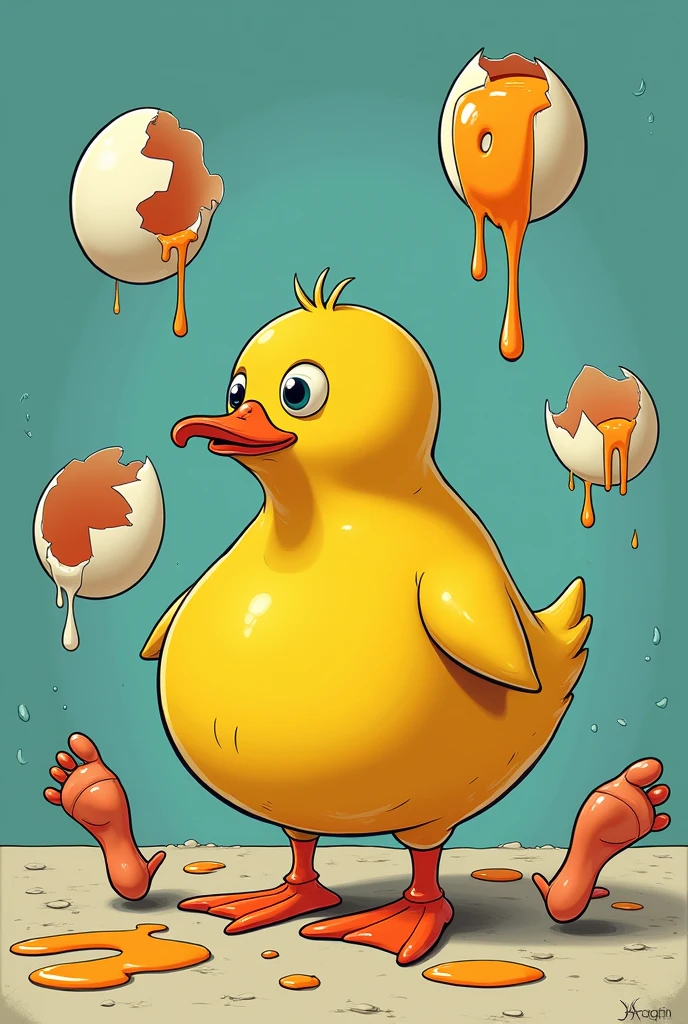 Feet n glue yellow fat duck chicken egg drippy