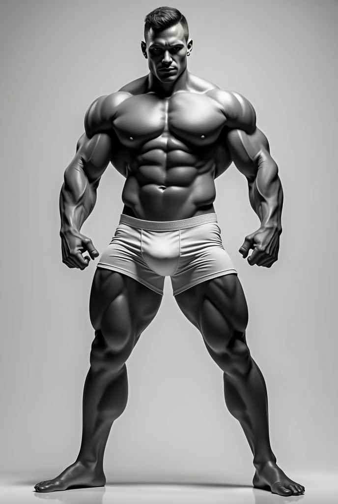 Muscular guy with legs spread wide with huge bulge in his boxers
