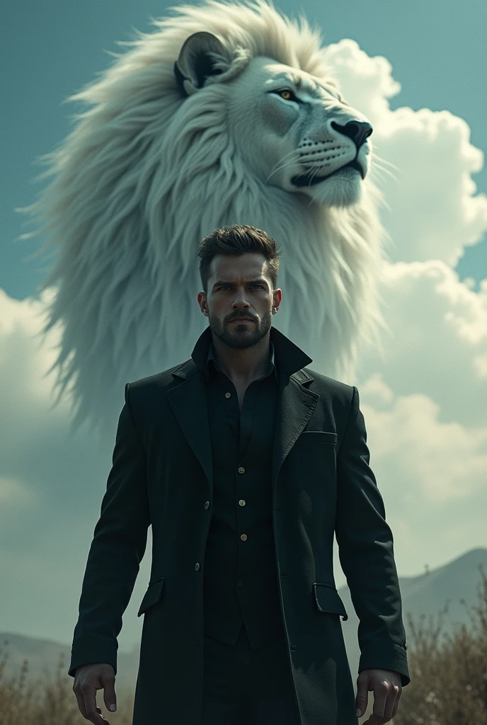 A black jacket man with lion in sky with attitude