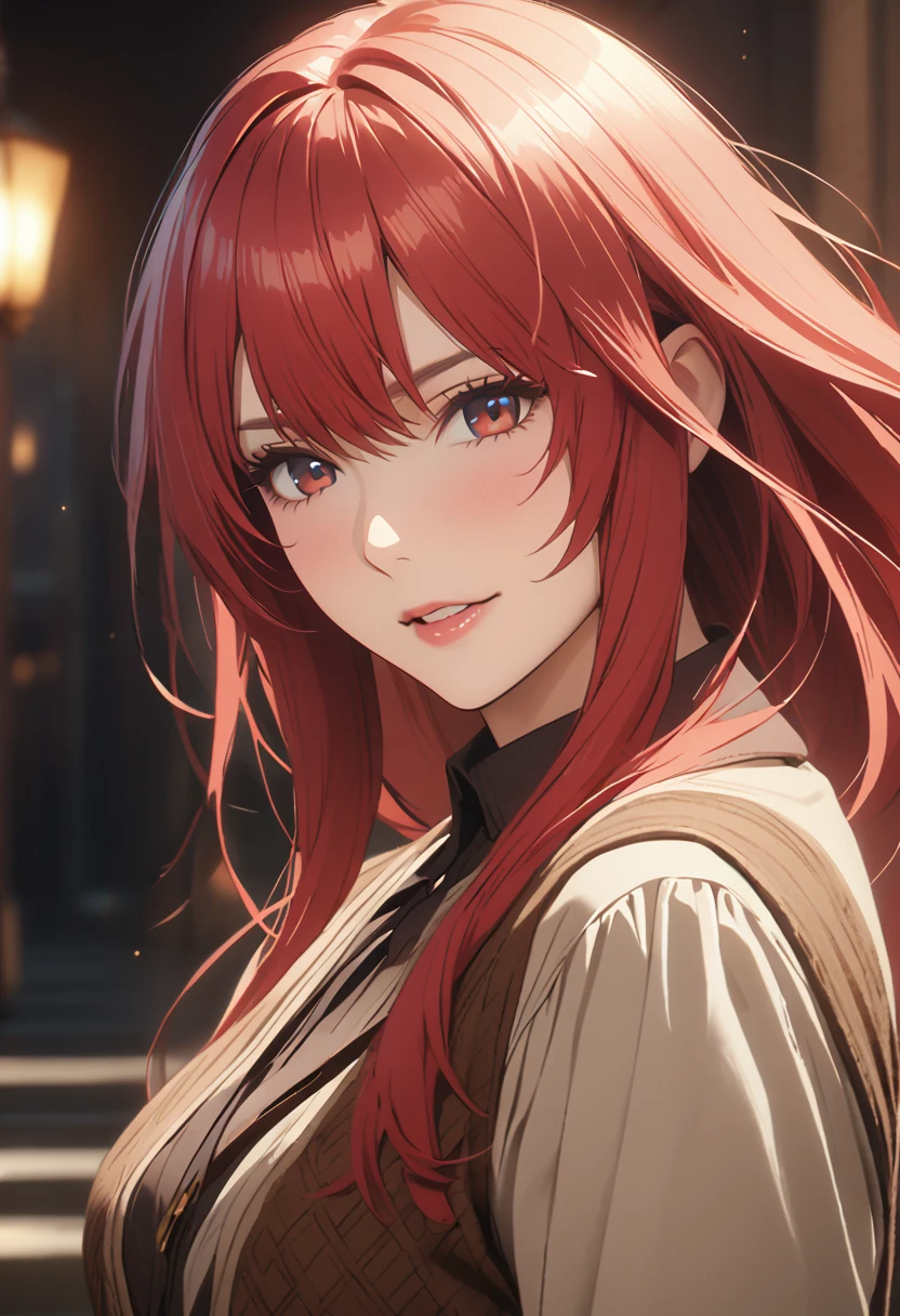 (Highest quality、4K、8k、High resolution、masterpiece:1.2)、Very detailed、Picturesque、Animated Photography、Photo Animation:1.37)、Vampire、women、red hair、long hair、stars ornament、Nakano May