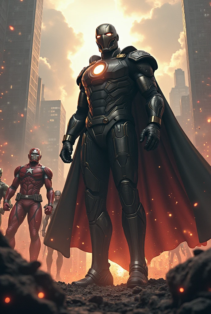 Generate me Tony stark as doctor doom vs The Avengers in battle world