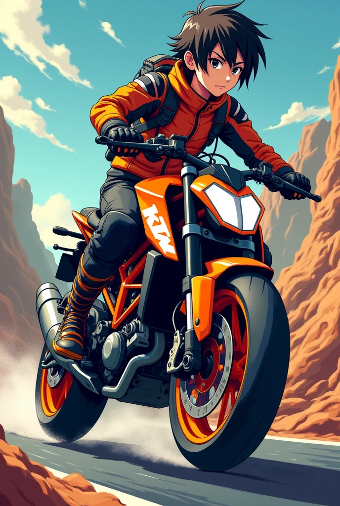 Anime character with KTM bike in anime version KTM bike in 2d anime