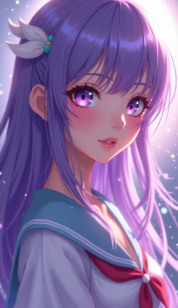 anime ,A beautiful girl with long purple hair in a sailor uniform, detailed face with large expressive eyes, detailed lips, long eyelashes, sailor moon, magical girl, fantasy, soft lighting, vibrant colors, cinematic composition, digital art, highly detailed, masterpiece, (best quality,4k,8k,highres,masterpiece:1.2),ultra-detailed,(realistic,photorealistic,photo-realistic:1.37)