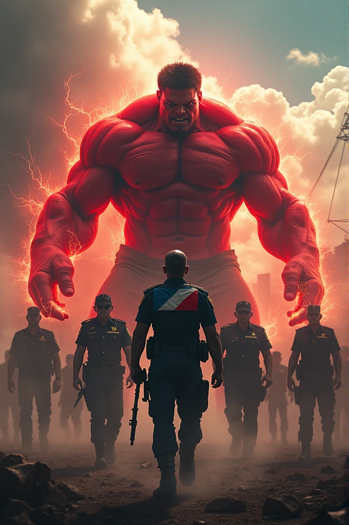 Marvel studios Pastor Apollo Quiboloy as angry Red Hulk battles Philippine National Police officer General Nicolas Torre as Captain Philippines together with the police troops and with a movie title "Brave New World"