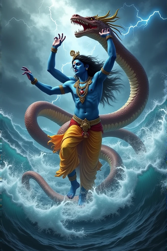 Krishna with kalikia naag tandav in ocean with Balck thunder
