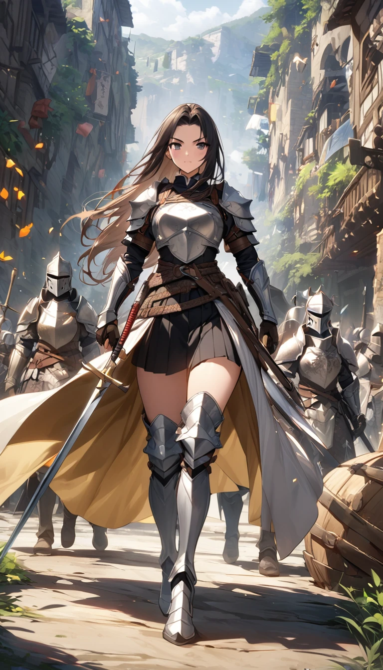 Ultra-high definition image quality、beautiful girl、Female Warrior、Female Swordsman、Light Armor、Silver Boots、Long Hair、knight&#39;hair ornaments、Black Hair、20-year-old、Be confident々face、Very short tight skirt、Sexy posture、wilderness、Highest quality,Big Ass、Big Breasts、Thighs、Grabbing the spear、Gorgeous embroidered lace panties、Joan of Arc style clothing、Wind King Barrier、Her hair is blowing in the wind、The Sword of Promised Victory、god々Wearing a bright aura、Big Ass、Valkyrie the War Maiden、Crotch close-up、Angle from directly below、Squat with your legs apart、（Confused eyes）、３White eyes、（Female Demon Lord）、Evil forces、cruel