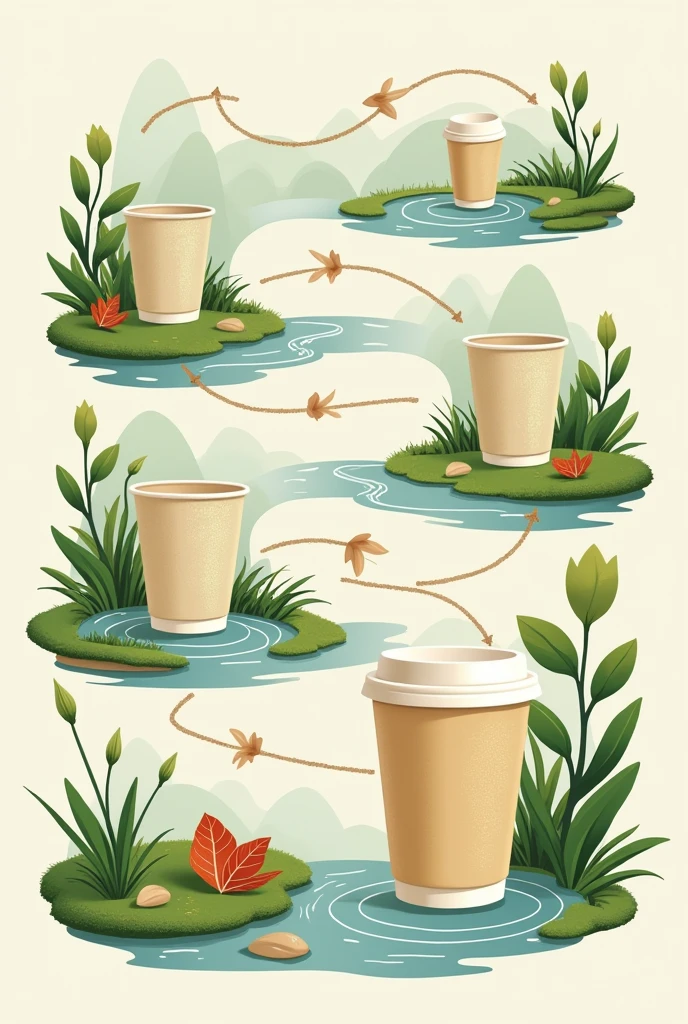 Eco friendly paper cups going back to nature in the form of flow chart 