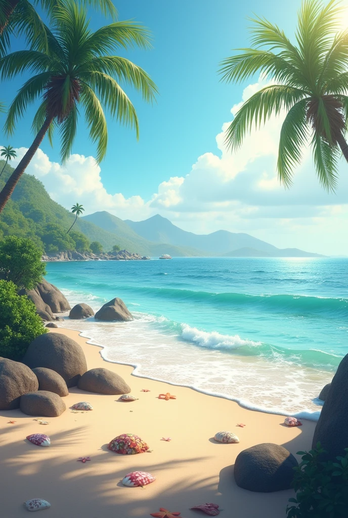ไม่มีอะไร, คุณภาพสูงสุดGentle waves lapping at the shore.
A few seashells or tropical flowers scattered on the sand.
Palm trees or a silhouette of distant islands.
A faint image of musical notes or a soft glow around the text to emphasize the music.