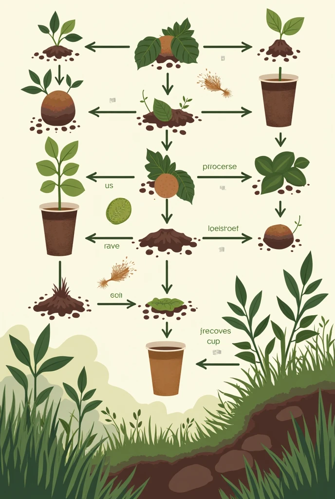 Eco friendly paper cups decomposing nature in the form of flow chart