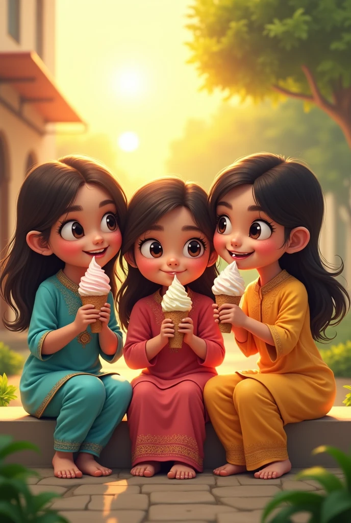 3 Pakistani Girls Eating Ice cream 