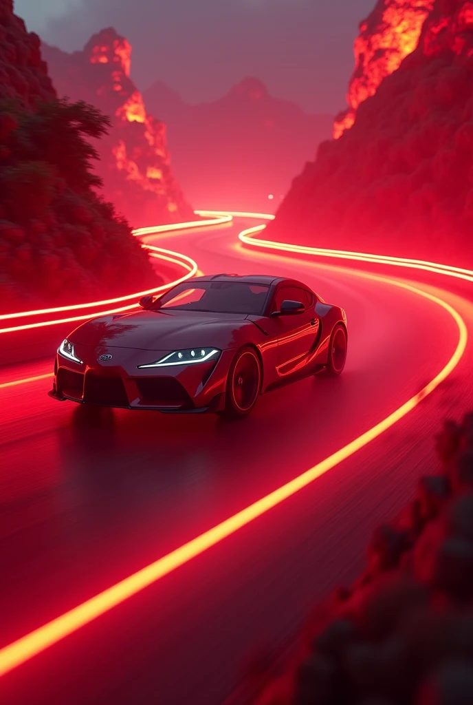 masterpiece, Highest quality, Movie stills, Turning car, Neon Red, About walking the road