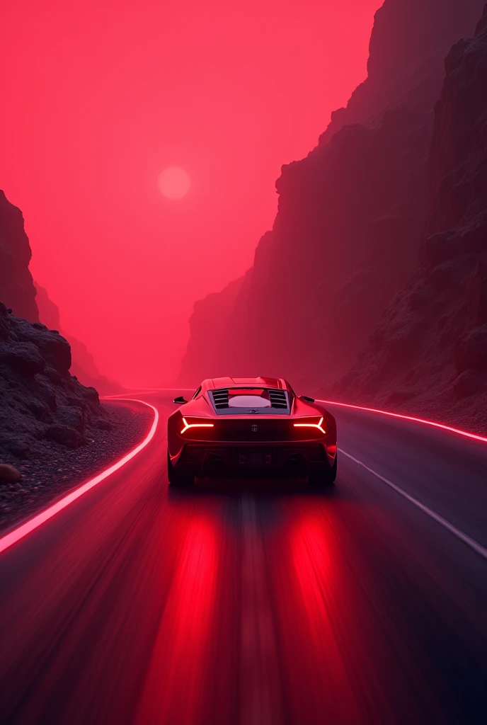 masterpiece, Highest quality, Movie stills, Turning car, Neon Red, About walking the road
