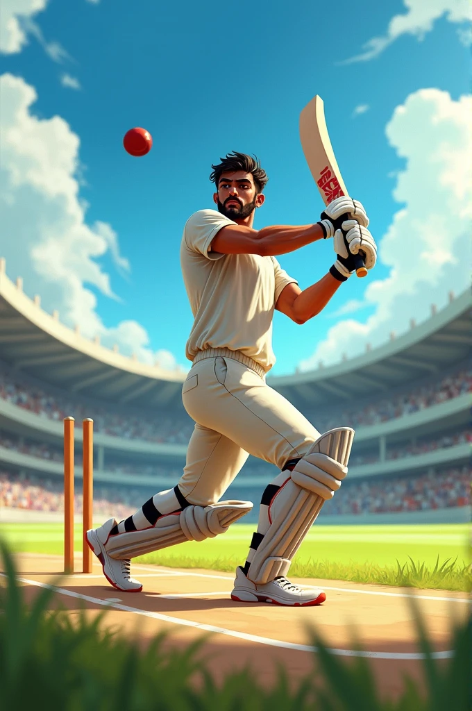 Create a image of a man named Zunair playing cricket
