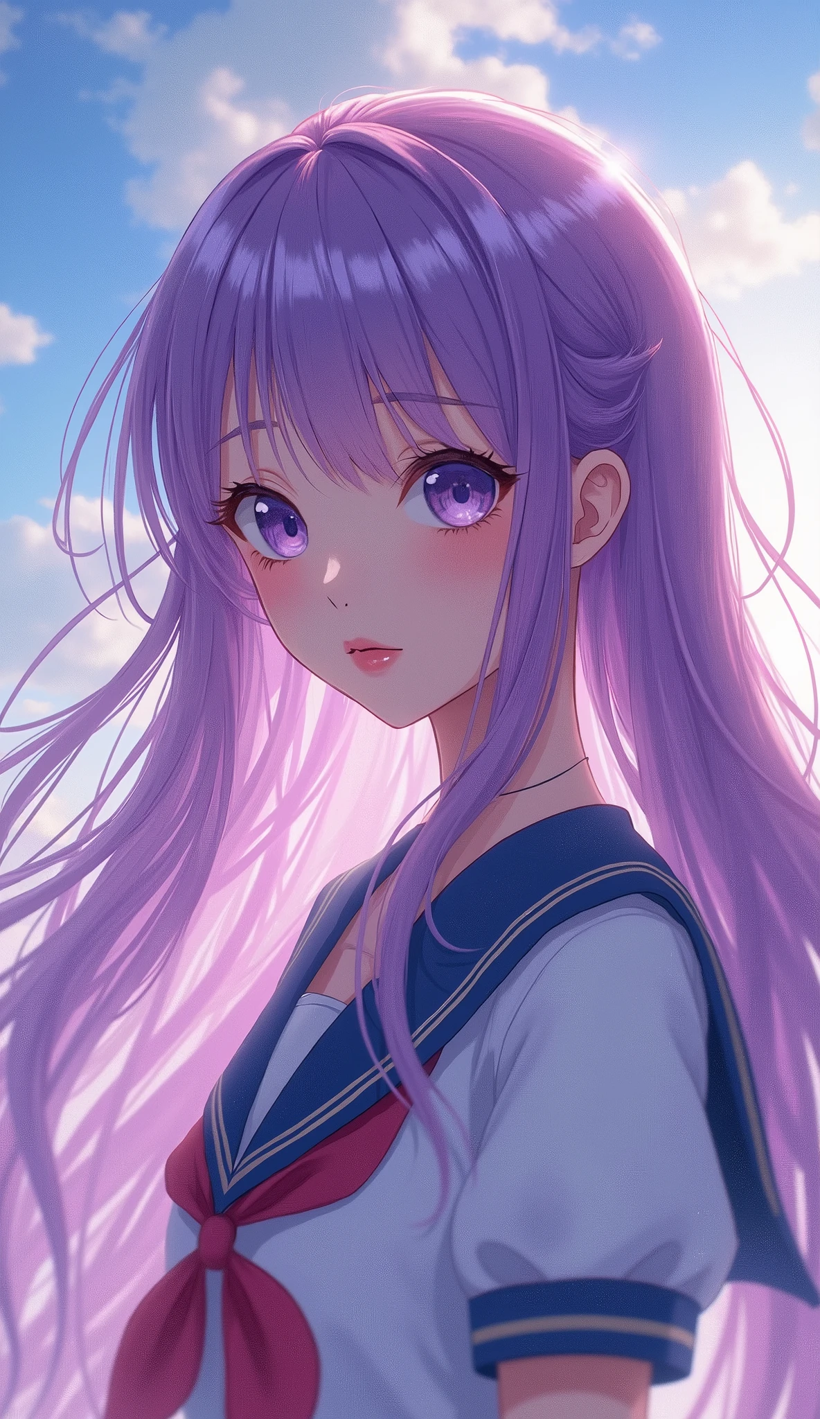 anime ,A beautiful girl with long purple hair in a sailor uniform, detailed face with large expressive eyes, detailed lips, long eyelashes, sailor moon, magical girl, fantasy, soft lighting, vibrant colors, cinematic composition, digital art, highly detailed, masterpiece, (best quality,4k,8k,highres,masterpiece:1.2),ultra-detailed,(realistic,photorealistic,photo-realistic:1.37)