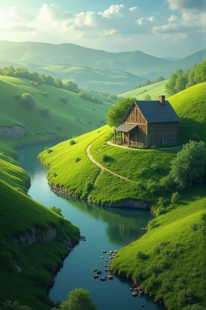 Farmhouse outer words the landsloped down in huge green concavity as if s c o o p e d out to the edge of the water and the whole of his slope