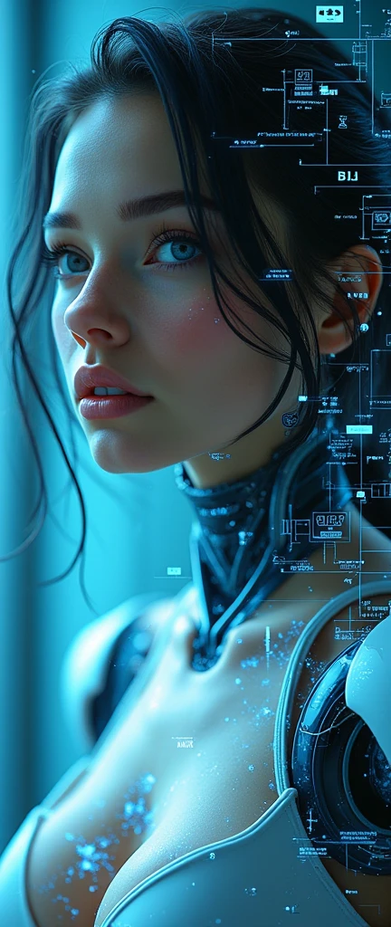 (masterpiece:1.2,Exceptional Quality,mirror-like,Cinematic Experience,Photorealistic:2.0,RAW Photos:2.0,Super detailed),8k,wallpaper,(Representing blueprints through holograms:2.0),(Beautiful woman:2.0),Female Cyborg,(Design of a Female Cyborg:2.0),(Draw the front full body view:2.0),(Avant-garde design:2.0),(Drawing detailed blueprints:2.0),(Numerous notes about the settings:2.0),(Beautiful Face,Beautiful Eyes,Beautiful Hair)