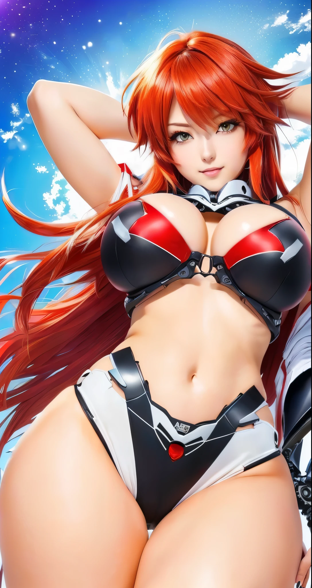 anime girl with red hair and a big breast in a bikini, asuka suit under clothes!, rias gremory, full body zenkai! asuka suit, asuka, biomechanical oppai, oppai, seductive anime girl, miss fortune, marin kitagawa fanart, fujita goro!, ryuko matoi, attractive matoi ryuko, nami