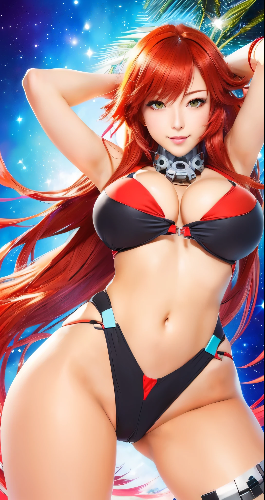 anime girl with red hair and a big breast in a bikini, asuka suit under clothes!, rias gremory, full body zenkai! asuka suit, asuka, biomechanical oppai, oppai, seductive anime girl, miss fortune, marin kitagawa fanart, fujita goro!, ryuko matoi, attractive matoi ryuko, nami