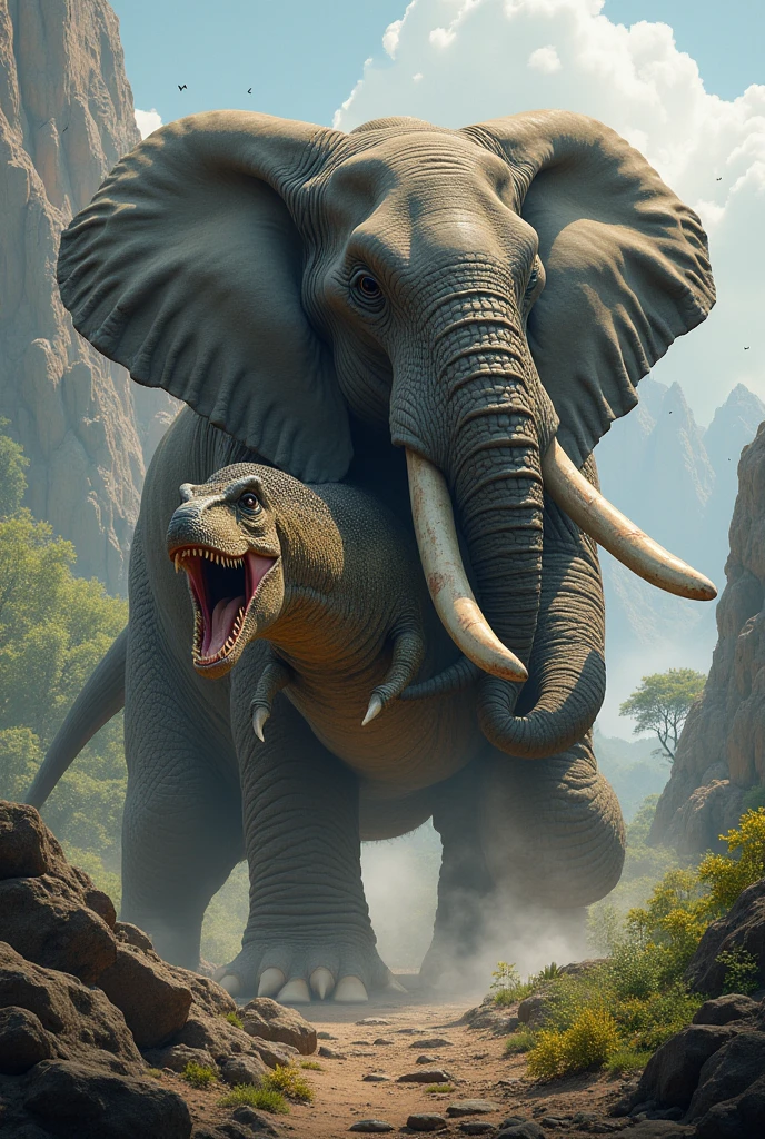 Elephant vs dinosaur fighting dinosaur won elephant down