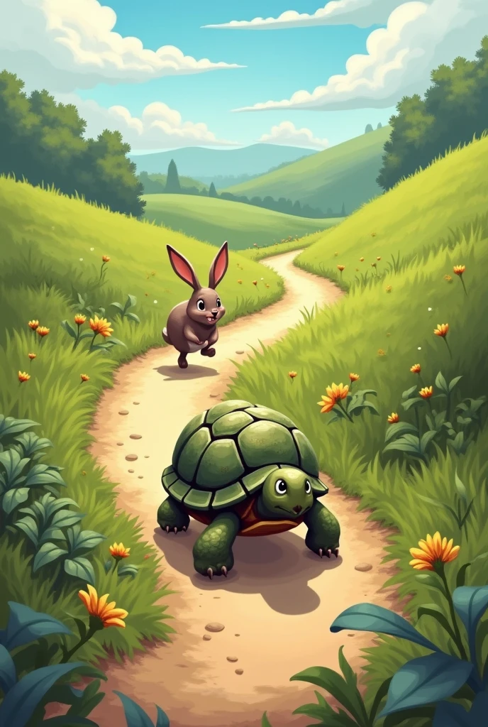 Turtle win race with rabbit  one rabbit and one turtle
