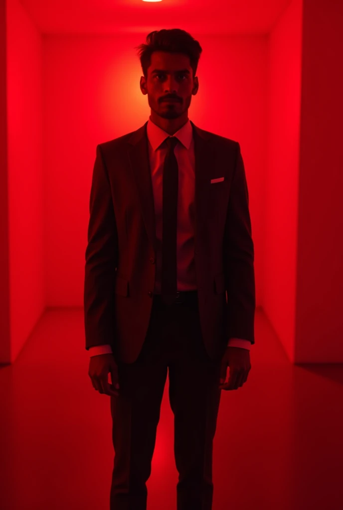 indian young man with formal dress red light background