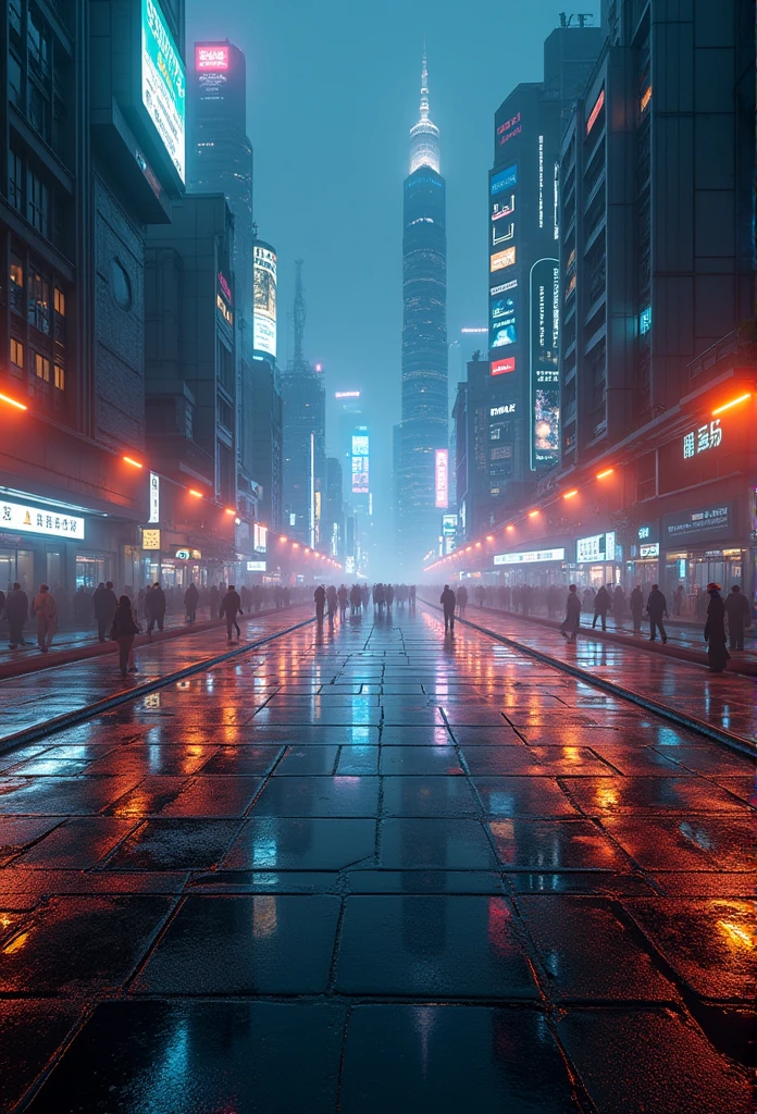 Wet reflective pavement, Cyberpunk City，architecture， Front view, Future city background, Prime Time, [Cyberpunk Night City:1.3], 8K DSLR, sharp, Thank you Sharp, Intricate details, masterpiece, Golden Ratio, best quality, HDR, Reality, Crazy quality, best quality, Extremely detailed, Highest detail, Very detailed, Rich in details, detailed, Practical, 8K Ultra HD, high quality