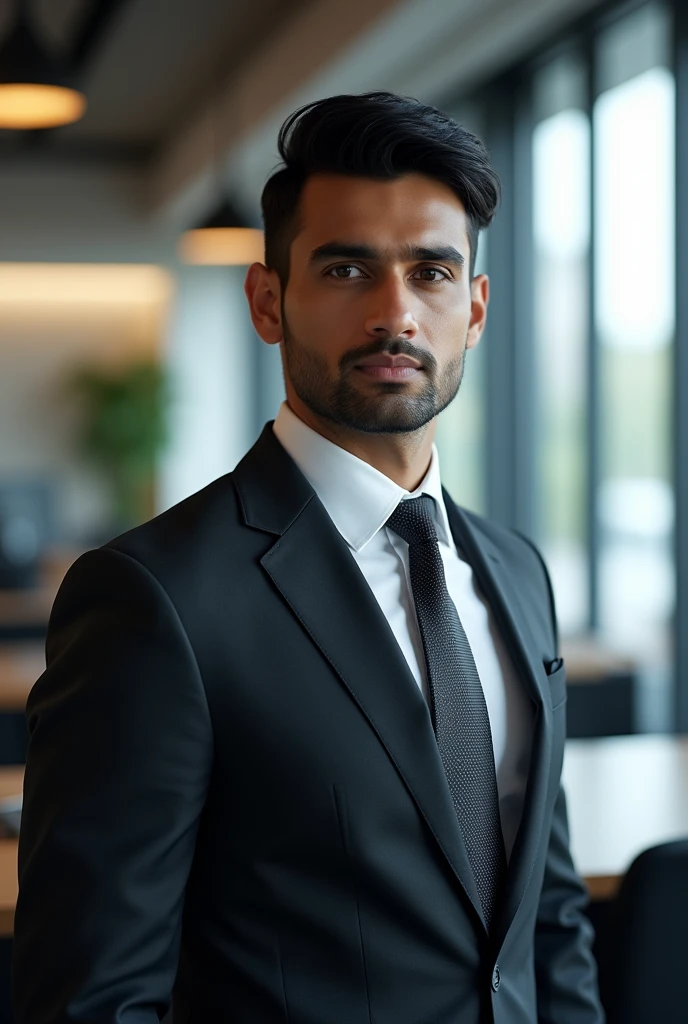 indian young man with formal dress office background
