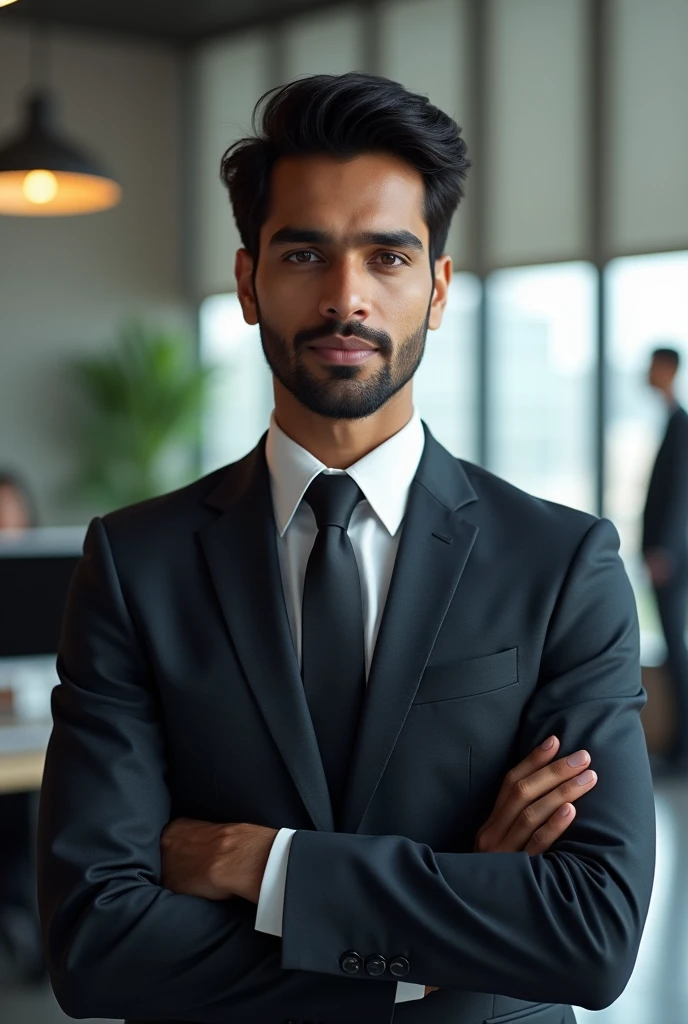 indian young man with formal dress office background