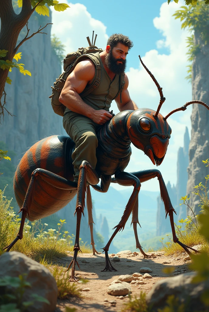 A big man travelling in a ant