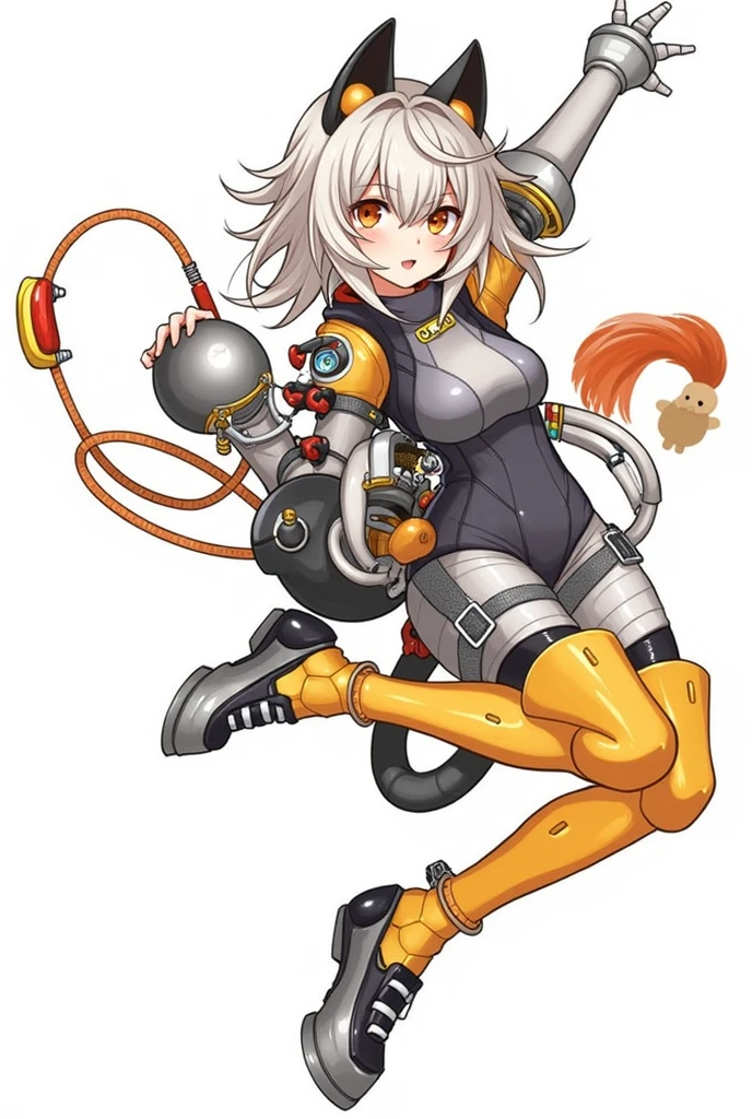 a close up of a person in a cat suit with a cat tail wearing space suit, catgirl, full body art, anime robotic mixed with organic, a cyborg cat, interesting character design, cyberpunk anime girl mech, anime cyborg, anime catgirl, anime style, from girls frontline, fine details. girls frontline, girls frontline universe, girls frontline style, girls frontline, girls frontline cg, soft anime illustration, 2 0 2 2 anime style, 2022 anime style, pixiv contest winner, pretty anime character design, render of april