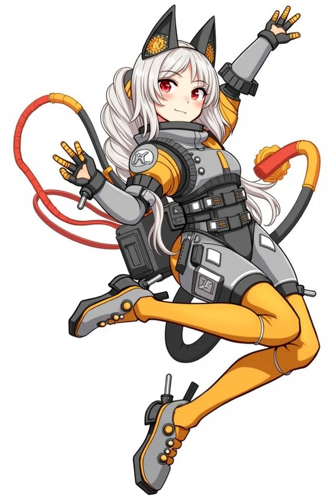 a close up of a person in a cat suit with a cat tail wearing space suit, catgirl, full body art, anime robotic mixed with organic, a cyborg cat, interesting character design, cyberpunk anime girl mech, anime cyborg, anime catgirl, anime style, from girls frontline, fine details. girls frontline, girls frontline universe, girls frontline style, girls frontline, girls frontline cg, soft anime illustration, 2 0 2 2 anime style, 2022 anime style, pixiv contest winner, pretty anime character design, render of april