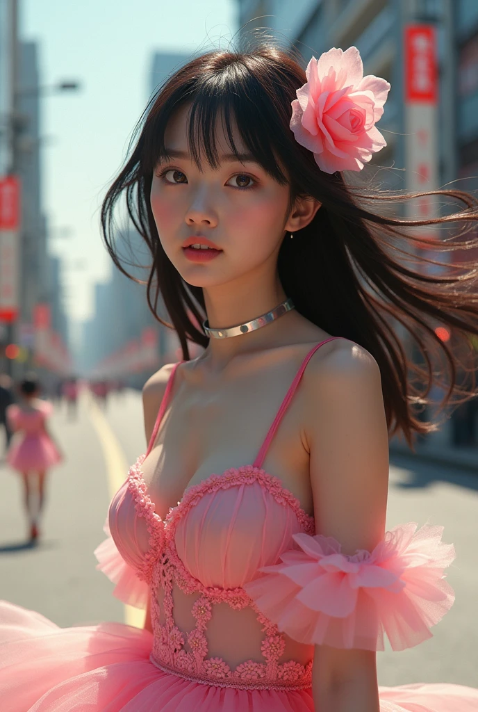 (masterpiece,best quality:1.4),(8k,raw photo,photo realistic:1.2),shiny skin,detailed skin,detailed face,detailed eyes,Detailed hands,Detailed Background、1girl,Japanese idol,(beautiful face),(Shining Eyes:1.1),、、Symmetrical eyes、、Great background、Great location、((Cute carnival costumes))、(Detailed and very cute,,Junior idol,)、Walking around the city,Hair flying in the strong wind,Full body portrait,,Mysterious,Charming,nswf,sexy Instagram style