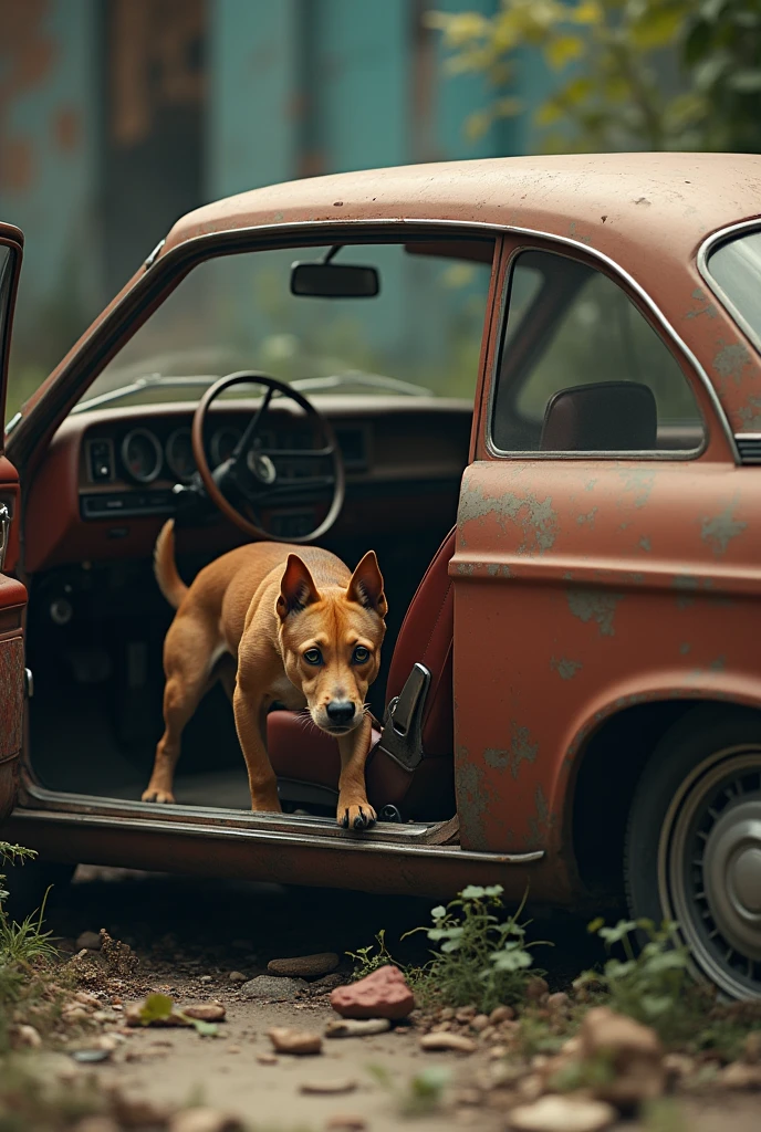 design a picture of a dog searching a car