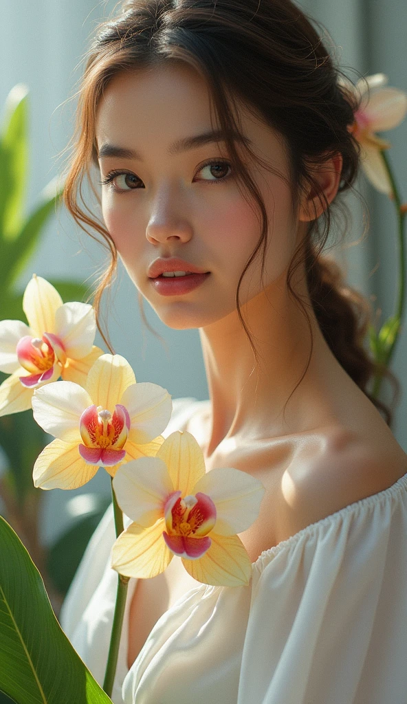 (Best quality,4K,8K,A high resolution,Masterpiece:1.2),Ultra-detailed,(Realistic,Photorealistic,photo-realistic:1.37),A close-up shot of a highly sought-after bottle of yellow premium cleansing oil and carefully selected flowers, Clean face and body skin, Skincare, skin care, Take a photo shoot for your skincare brand, Product photography, professional product shot, products shot, product display photograph, professional product photo, products shot, Minimalist design, photo product, natural skin tones, Clean and shiny, Natural complexion