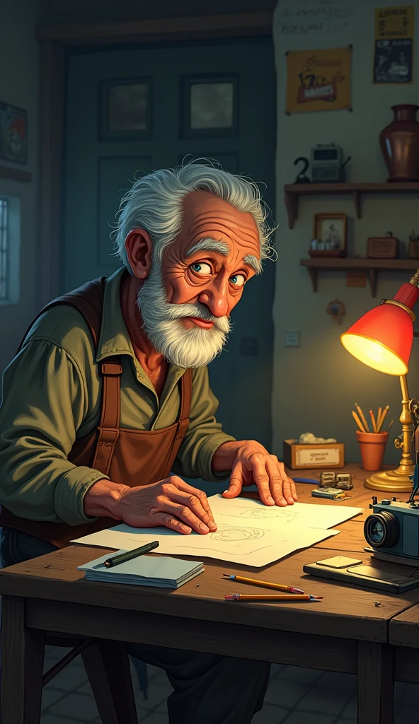 the poor older man making his own short home cartoon animation