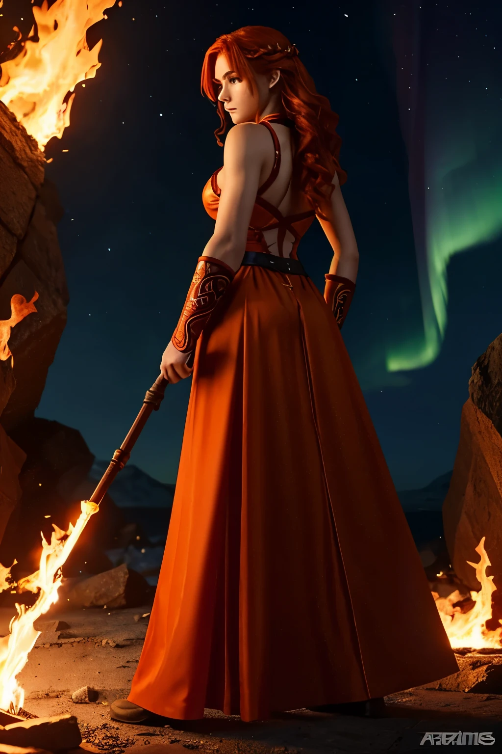 Character Concept: Aurora Blaze
Physical Description
* Height: 5'9"
* Weight: 145 lbs
* Build: Athletic, toned physique with defined muscles.
* Hair: Fiery red hair that cascades down her back.
* Skin Tone: Fair complexion with a rosy tint.
* Attire: Often wears outfits with fire-inspired designs, such as flames or embers.
* Accessories: Sometimes carries a fiery-looking staff or torch.
Unique Features
* Pyrokinesis: Aurora has the ability to control fire, creating and manipulating flames at will.
* Heat Resistance: Her body is naturally resistant to heat, allowing her to withstand intense temperatures.