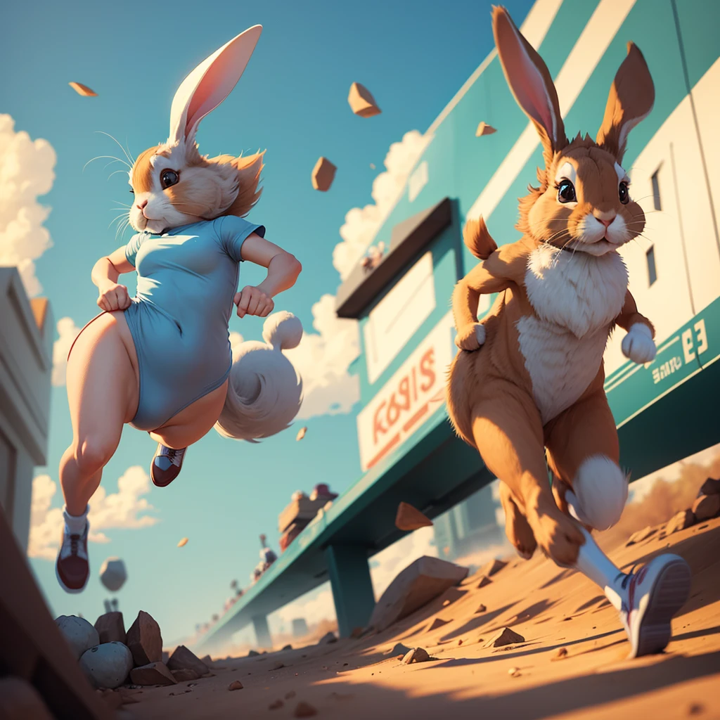 Cartoon illustration, a rabbit, who runs fast