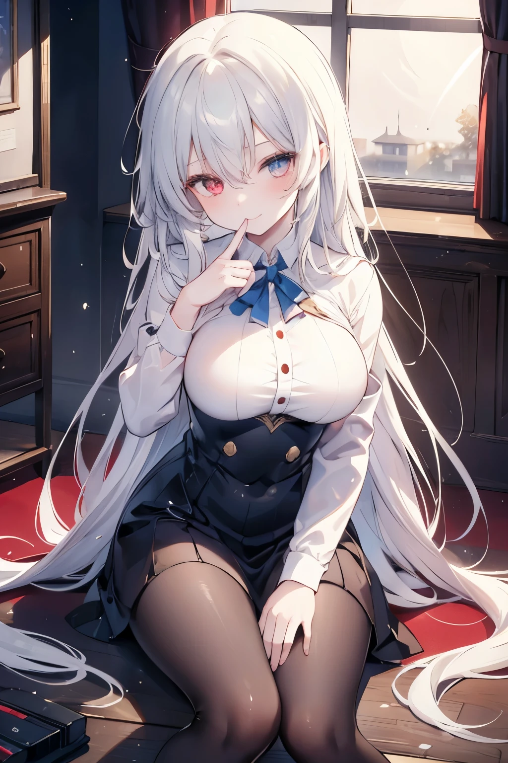 (8K, masterpiece, best quality, hyper detailed, extremely detailed, exquisite, beautiful), cowboy shot, (Beautiful girl: 1.3), one girl, white hair, BREAK (heterochromia, Left eye red, right eye blue), medium-length hair, pale skin, (night), (evil smiling), BREAK uniform, classroom, indoors, (moon), loafers, (pantyhose), corridor, brown carpet flooring, (moonlight), Standing in front of the window glass, BREAK Depict the fingers in ultra-detail, hand between legs, rule of thirds, constricted pupils, BREAK wakame, wakame, wakame, wakame, wakame, wakame, wakame, wakame, wakame, wakame, wakame, wakame, wakame, wakame, wakame, wakame, wakame, wakame, wakame, wakame, wakame, wakame, wakame, wakame, wakame