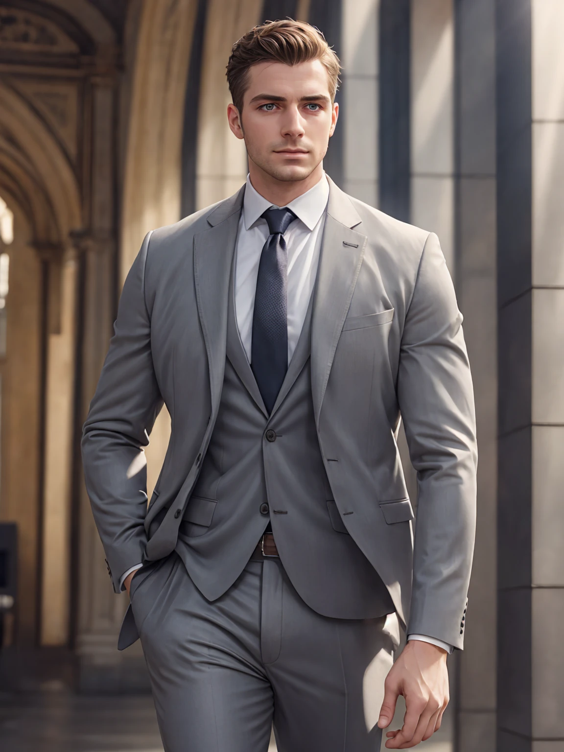 a Curvy European man male, standing, wearing a business suit, relaxed, natural skin, detailed skin, (freckles:0.2), (pores:0.2), hdr, sharp focus, (diffuse light:1.3), (soft light:1.5), global illumination,