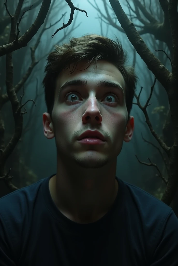 Normal face young men with horror background
