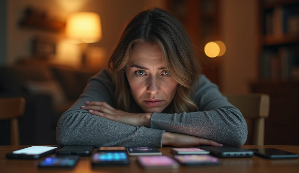 Mother looking at cell phones