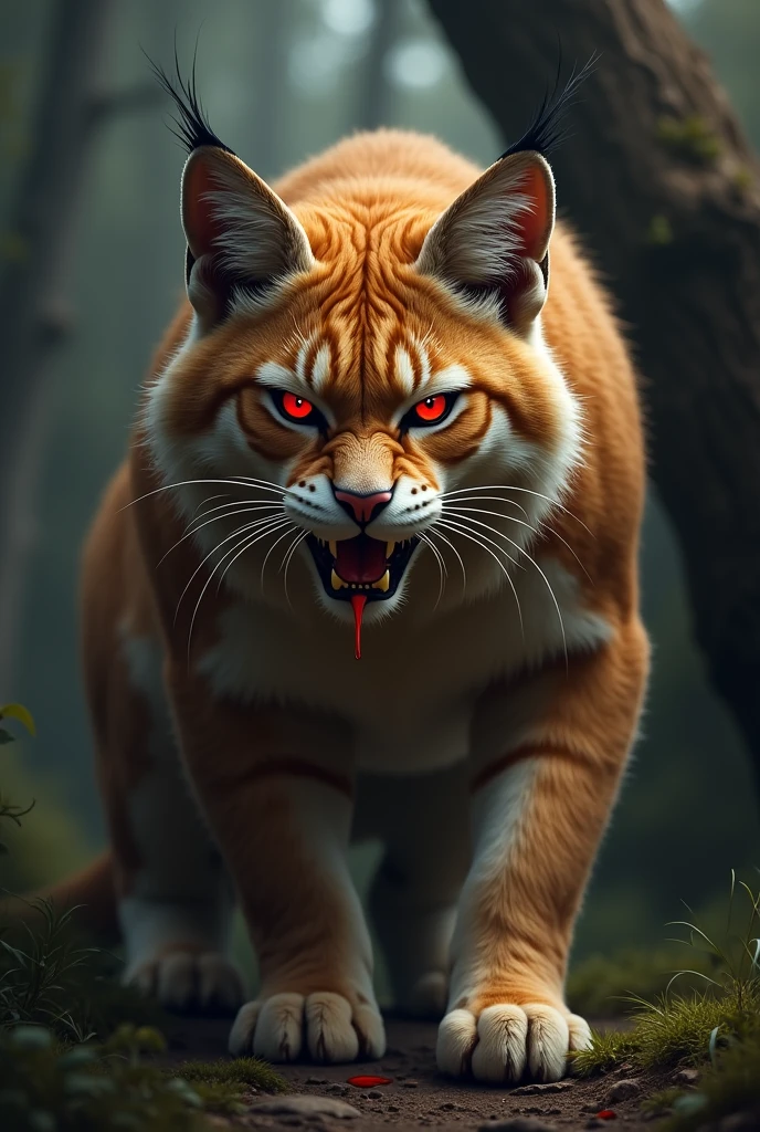 Wild cat with red eye and blood 