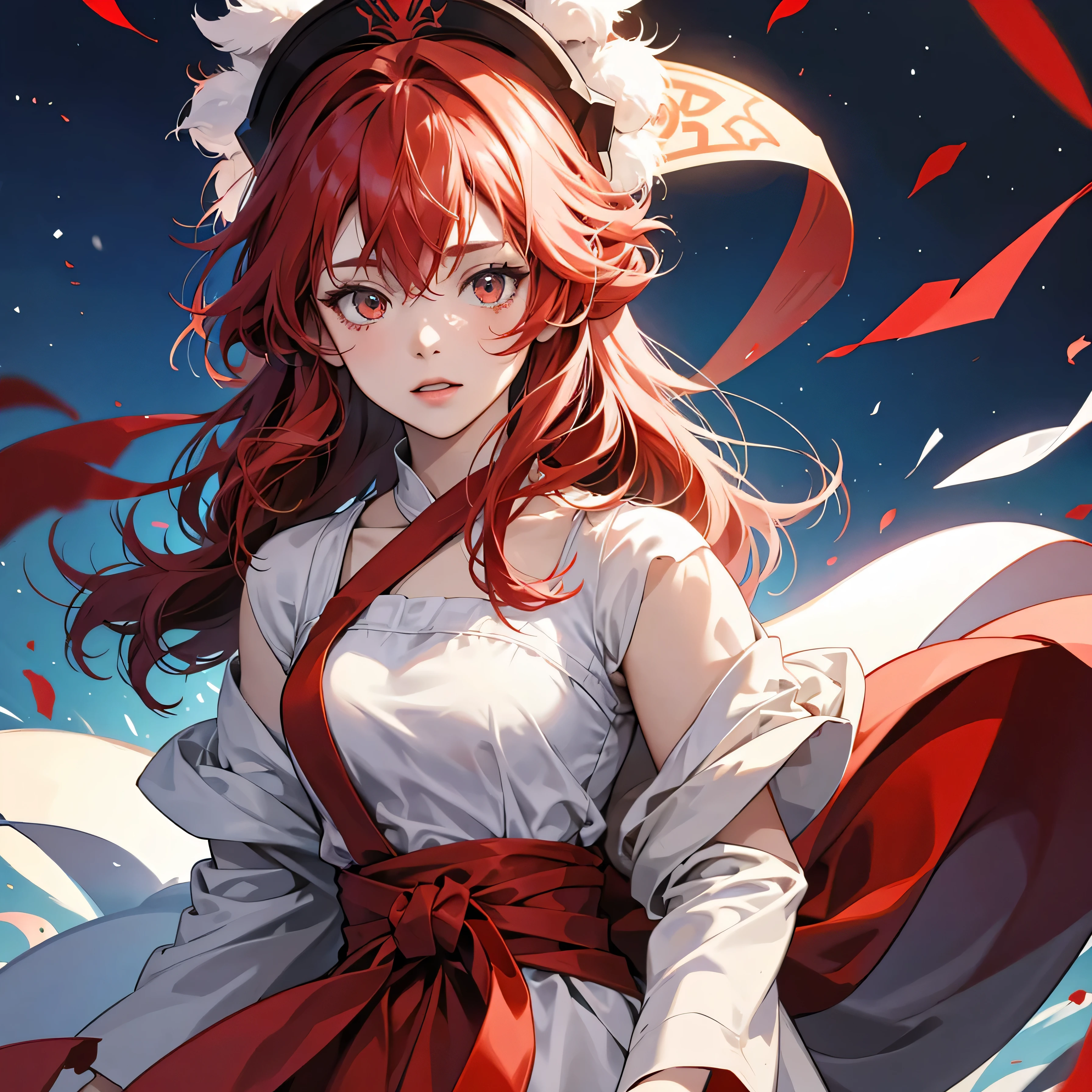 Anime girl with a red headdress and a wolf generative ai