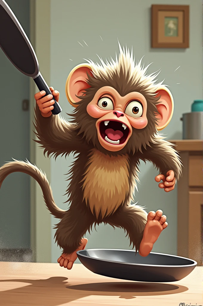 Derp look , Affe Gibbon , is hit with a frying pan