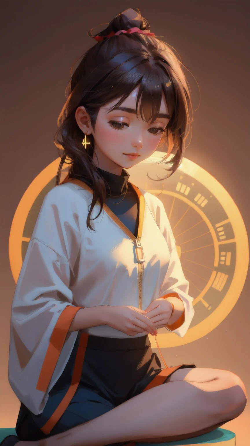 A serene scene featuring a young woman in a yoga pose, her surroundings filled with glowing cryptocurrency symbols and yield farming icons, all set against a warm brown background. The atmosphere radiates calm and focus as she practices 'DeFi Yield Yoga,' merging the tranquility of yoga with the dynamic world of decentralized finance. The brown tones in the background emphasize the balance between ancient mindfulness and modern digital wealth creation.