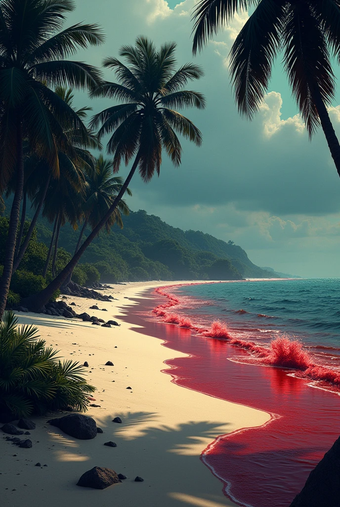 beach, bloody water , palmier